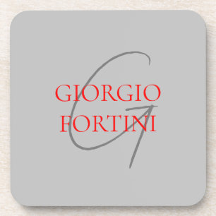 Posavasos Rojo gris su nombre Monograma inicial moderno