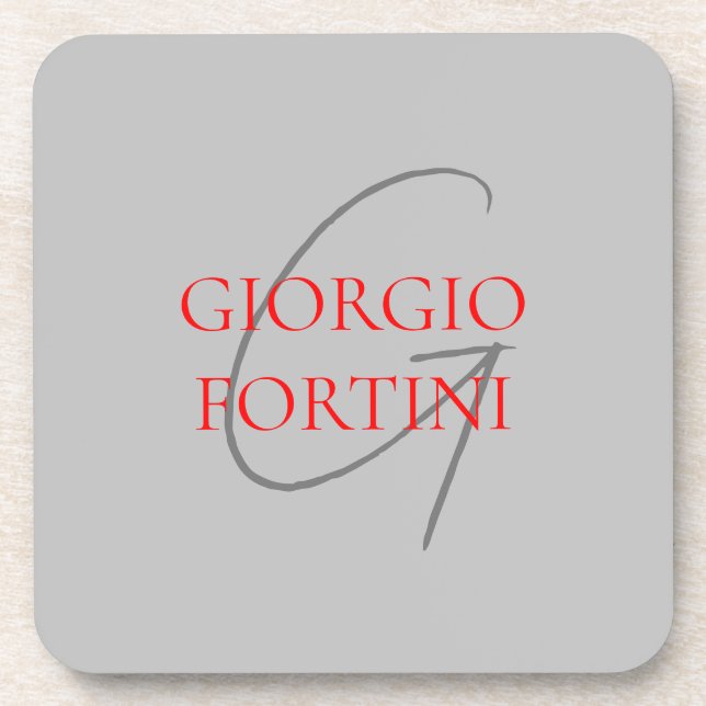 Posavasos Rojo gris su nombre Monograma inicial moderno (Frente)