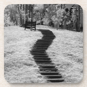 Posavasos Rojo infantil de árboles edificios y senderos en L