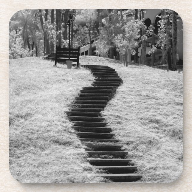 Posavasos Rojo infantil de árboles edificios y senderos en L (Frente)