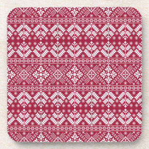 Posavasos Rojo y Blanco Copo de Nieve y Floral Fair Isle Nav