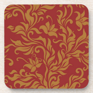 Posavasos Rojo y estampado de flores del oro