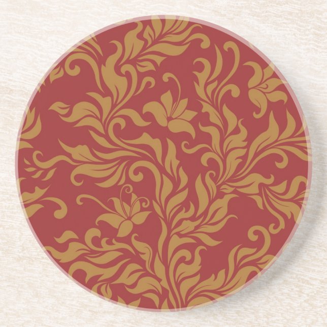 Posavasos Rojo y estampado de flores del oro (Frente)