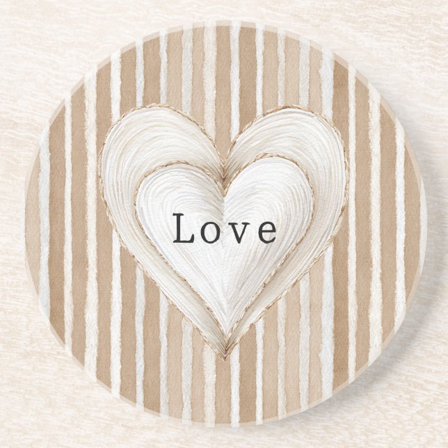 Posavasos Romantic Cream Heart Brown Stripes Love (Frente)