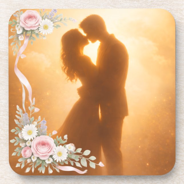 Posavasos Romantic Golden Sunset Silhouette  Wedding Napkins (Frente)