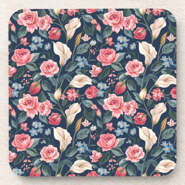 Posavasos Romantic Navy Blue Floral Garden Pattern (Frente)