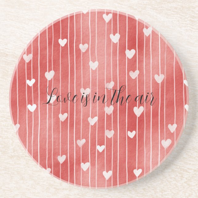 Posavasos Romantic Red White Stripes Hearts Love (Frente)