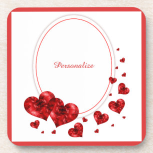 Posavasos Romántico Corazón Rojo Elegante Romance Personaliz