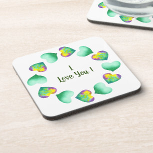 Posavasos Romántico Cute Acuarela Verde Día de San Valentín 