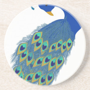 Posavasos Romántico elegante plumas de pavo real azul