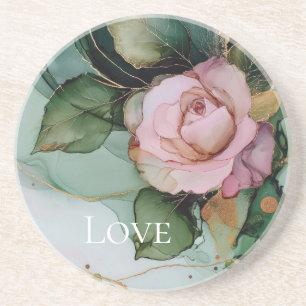 Posavasos Romántico Rosa Dorado Floral Amor