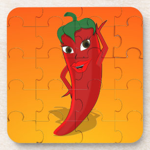 Posavasos Rompecabezas de la diva del pepino rojo