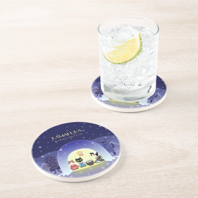 Posavasos Ronda de celebración de Snowy de Edo-Neko (Lado)