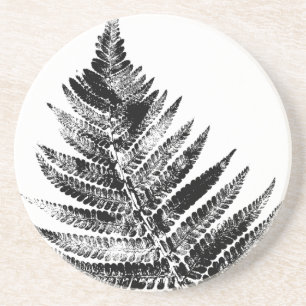 Posavasos Ronda de impresión de hojas de hierro negro y blan