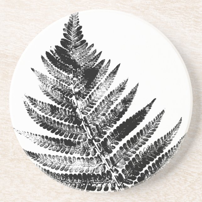 Posavasos Ronda de impresión de hojas de hierro negro y blan (Frente)