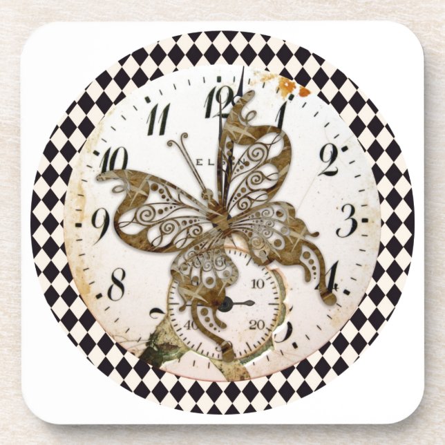 Posavasos Ronda de mariposa de Steampunk (Frente)