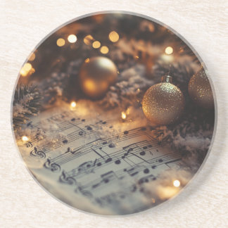 Posavasos Ronda de notas musicales de Navidades rusos oscuro