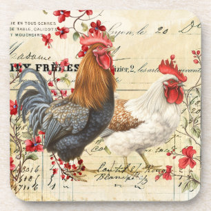 Posavasos Rooster de época y Hen Ephemera