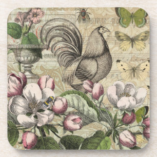 Posavasos Rooster Garden Flower Butfly Art