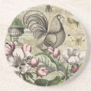 Posavasos Rooster Garden Flower Butfly Art