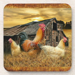 Posavasos Rooster Hens Rustic Barn Coop