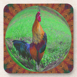 Posavasos Rooster In Bubble Nature Art Coaster Set