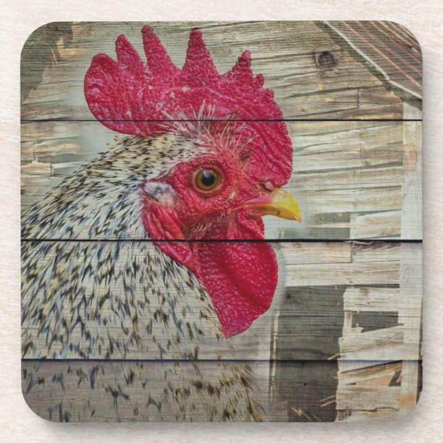 Posavasos Rooster Rustic Chicken Coop Barn Board (Frente)