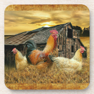 Posavasos Rooster Vintage Hens Rustic Barn Coop
