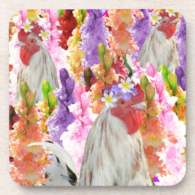 Posavasos Roosters Y Holly Hocks, Coasters (Frente)