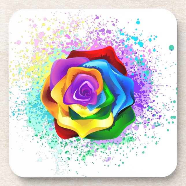 Posavasos Rosa arcoiris colorido (Frente)
