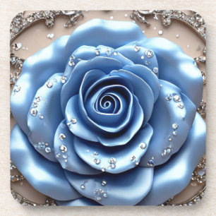 Posavasos Rosa Azul Elegante con Diamantes Brillantes