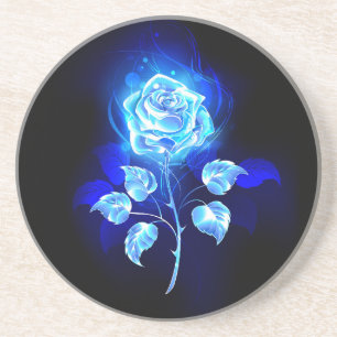 Posavasos Rosa azul en llamas