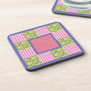 Posavasos Rosa, Azul, Primoras Amarillas, Puntos Polka, Ging