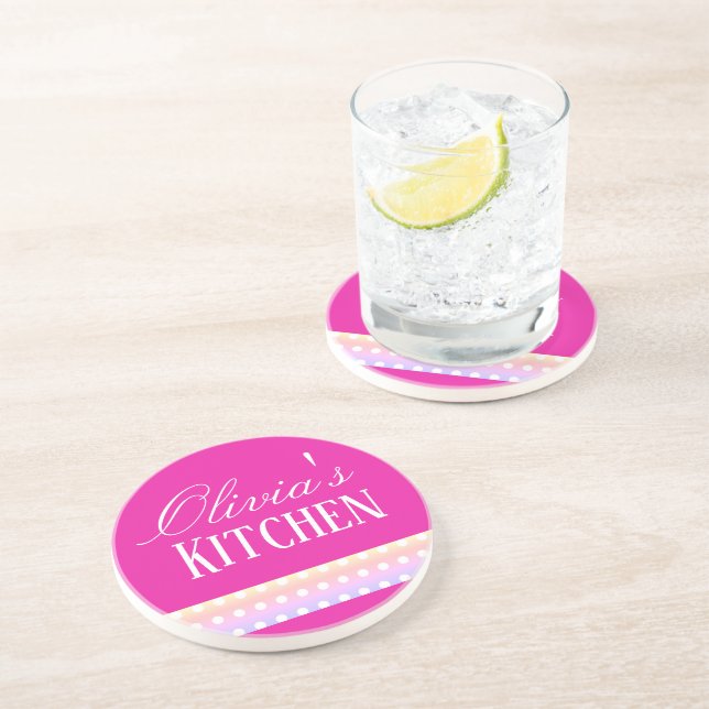 Posavasos Rosa Brillante y Lunares (Lado)