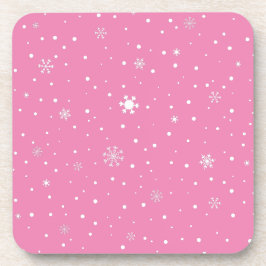 Posavasos Rosa con Polkadots blancos y copos de nieve