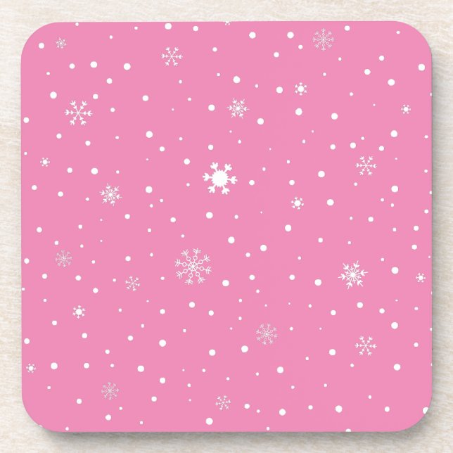 Posavasos Rosa con Polkadots blancos y copos de nieve (Frente)