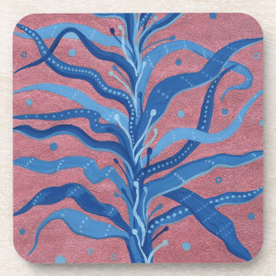 Posavasos Rosa De Algas Azules Taupe Subacuático Abstracto F