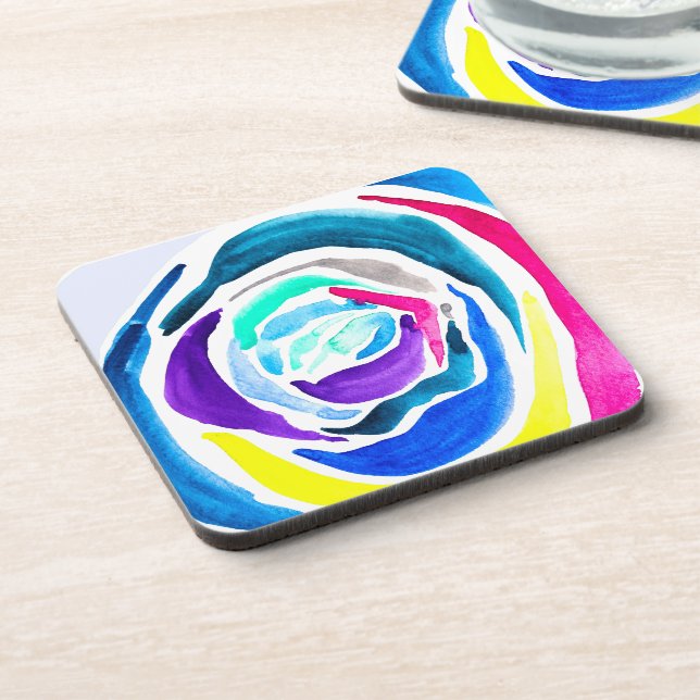 Posavasos Rosa de arte pop azul acuarela (Lado Izquierdo)