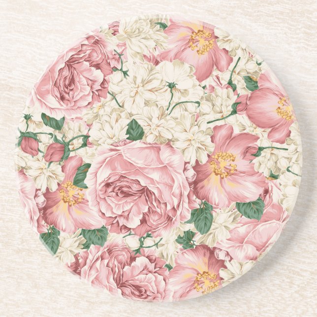 Posavasos Rosa de cosecha de agua y patrón de hidrangea (Frente)