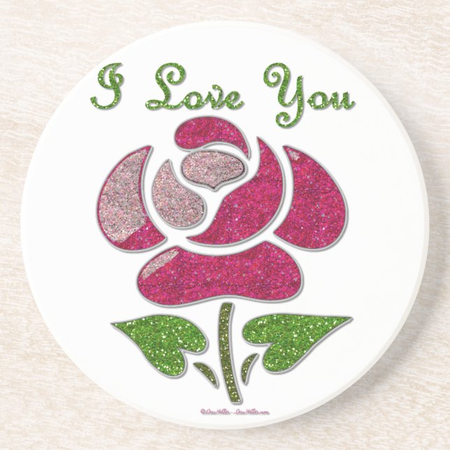 Posavasos Rosa de esténcil rosa te amo (Frente)