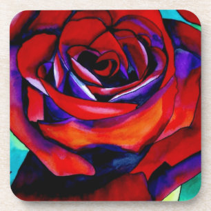 Posavasos Rosa de pasión rojo acuarela original