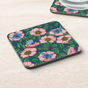 Posavasos Rosa de perro y mariposas