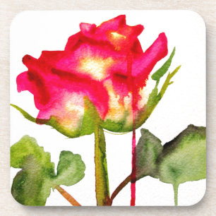 Posavasos Rosa de té híbrido acuarela arte floral moderno