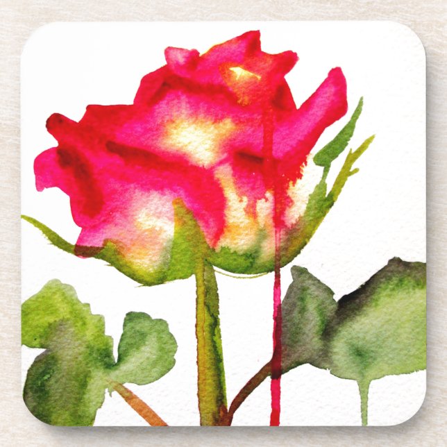 Posavasos Rosa de té híbrido acuarela arte floral moderno (Frente)
