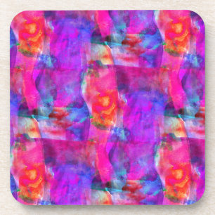 Posavasos Rosa del arte, azul, fondo rojo de la textura