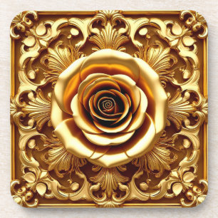 Posavasos Rosa dorada elegante con marco decorativo ornament