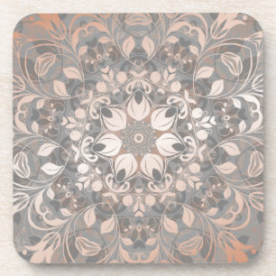 Posavasos Rosa Dorado Gris Floral Mandala
