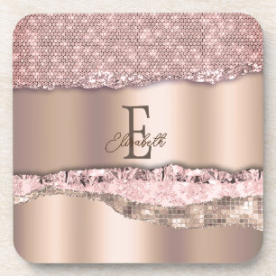 Posavasos Rosa Dourado Tendência Diamantes Brillo Monograma