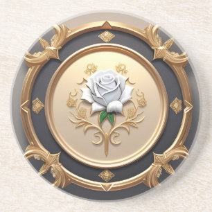 Posavasos Rosa elegante con marco decorativo ornamentado