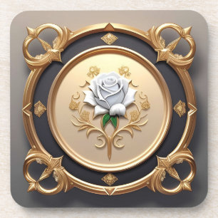 Posavasos Rosa elegante con marco decorativo ornamentado